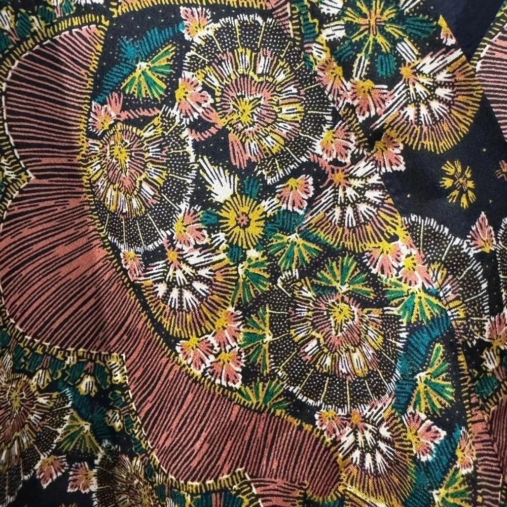 J.Crew Point Sur Satin Crepe Paisley Floral Wrap Tie Black Blouse Top Size XS